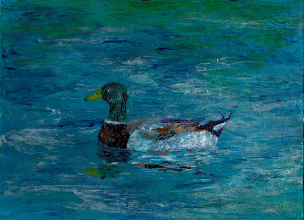 Junior Artist Category - A duck in the lake inspired by view of lake from the Marsh Side by Marie Harris